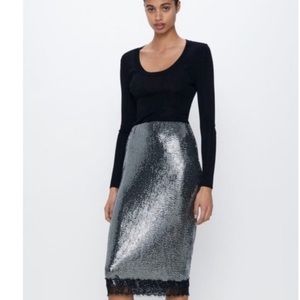 NWT Zara sequin lace trim skirt